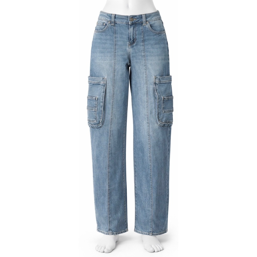 BBJ Los Angeles Women Medium Wash Straight Leg Cargo Jeans Size 3/26 WE4738